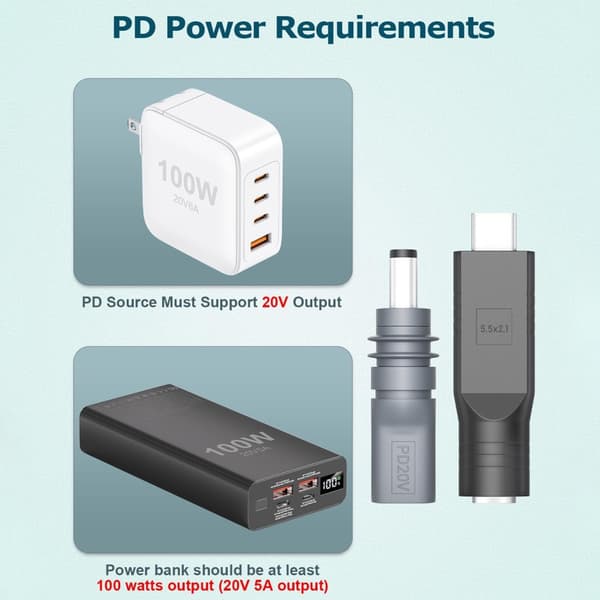DC5521 till USB C Adapter för Mini Parabolantenn 20V Ingång Typ C till DC5.5x2.1mm Konverterare Stöder 100W Laddning null - Style B