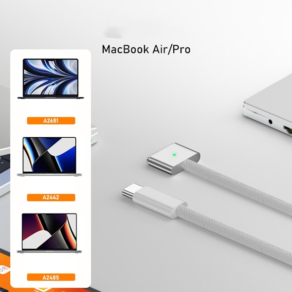USB-C till Magnetisk 3-kabel för MacBook Pro 2021 M1 Pro & Max Chip 14\" 16\", MacBook Air 2022 M2, MacBook Pro 2023 M2 Pro