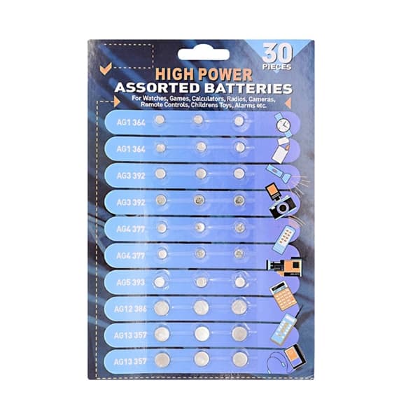 30 stk. Assorteret Knapcellebatteri til Ure og Elektronisk Strømforsyning