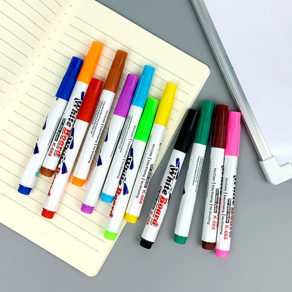 12 färger Whiteboard Marker Pennor Raderbara Whiteboard-pennor för skolkontoret