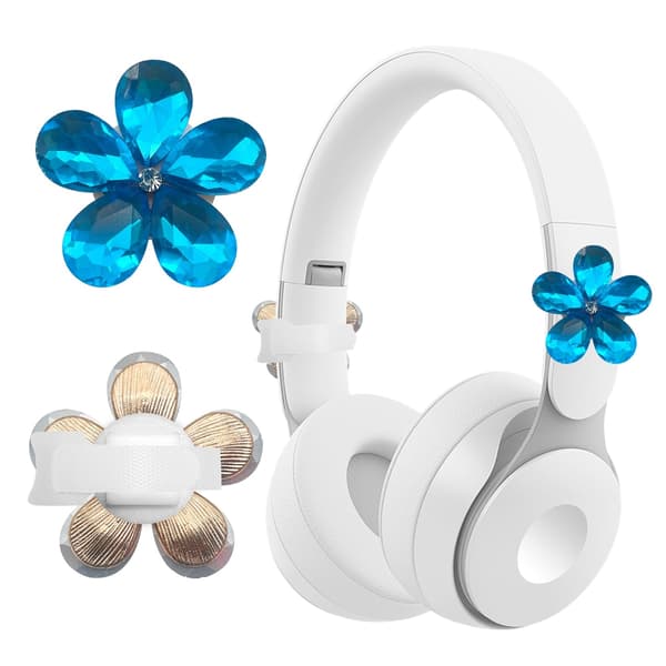 1 par dejlig blomsterhovedtelefoncharm med glitrende rhinstensdesign Blue