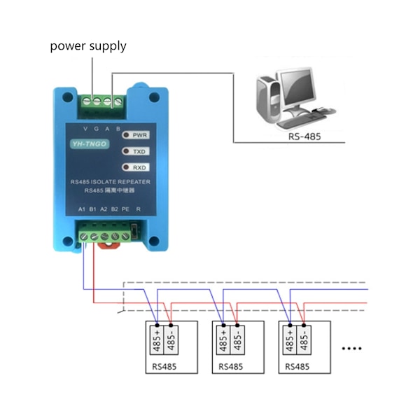 RS485 Hub Isolationsrepeater Dubbla Värd Seriell Port Datadelning Distributor