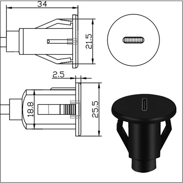 USB 3.0 Han till Typ-C Hon Flush Mount Panel Kabel för Bil Båt Instrumentbräda