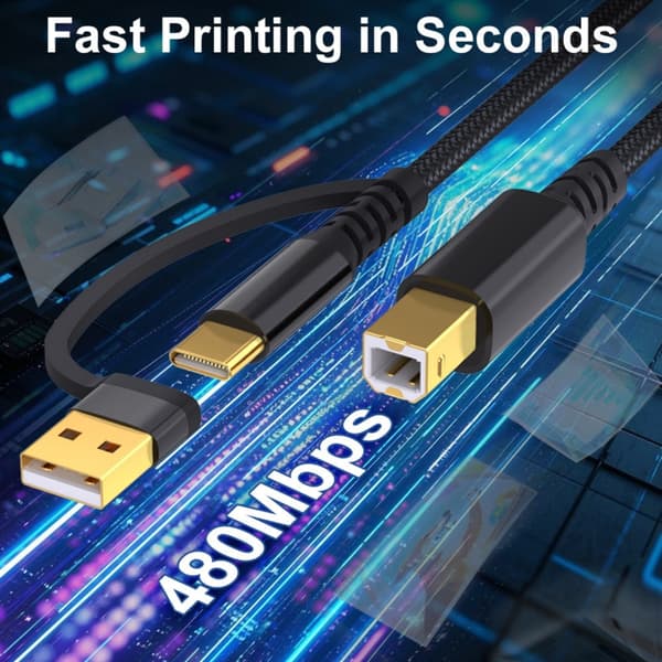 USB Typ C till USB B Skrivarkabel 480Mbps Datakabel för Datorer och Laptops Black 3m