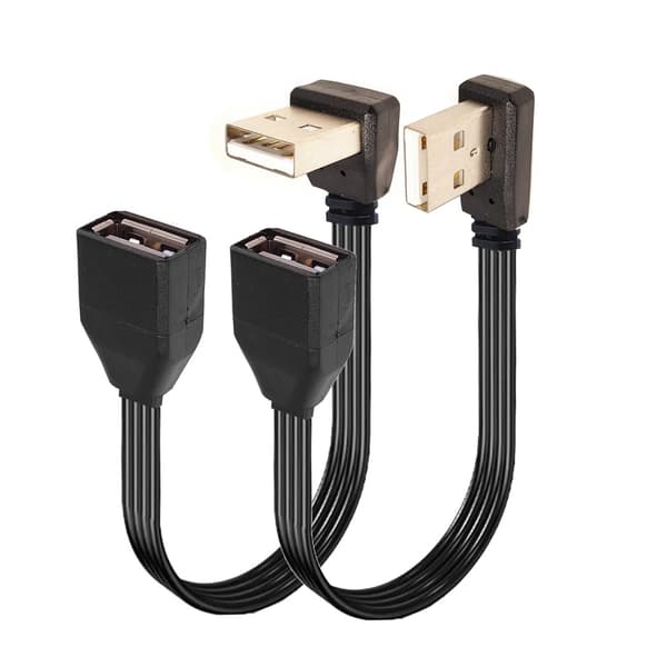 Flat datakabel USB 2.0 forlengelseskabel 90 graders/rett hode hann til hun 0.3m Bend down