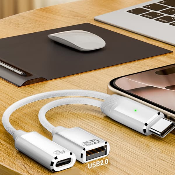 USB C OTG-kabel telefonadapter 2-i-1 Type C til USB 2.0-adapter med 100W lading Grey Type C Type C