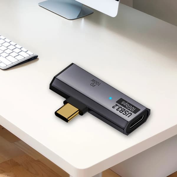 USB C Hovedtelefon Opladningsadapter 1 ind 2 ud Type C Adapter 90 Grader USB C 100W Grey