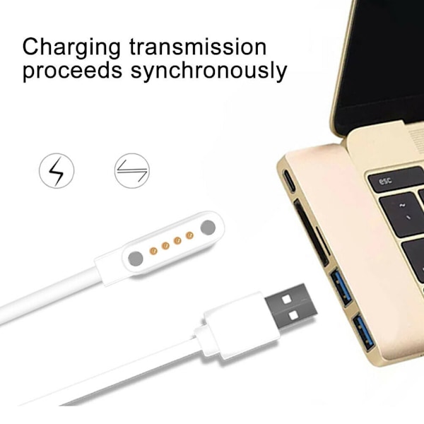 USB Laddningskabelhållare Laddningsdocka Fäste Vagga Universell för Smart Klocka Laddningskabel 4 Pin Magnetisk Laddning White