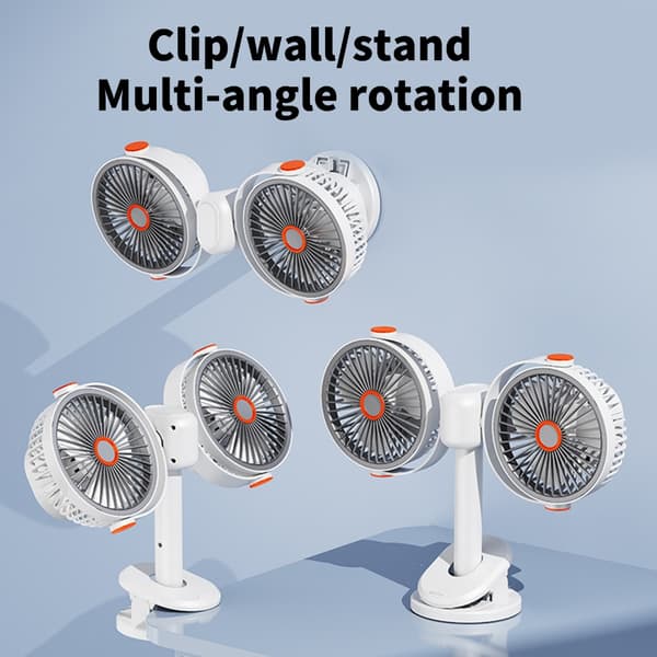 Bordluftcirkulator Dobbelt Hoved Cirkulerende Ventilator med Klips Multifunktionel Justerbar Køleventilator til Bil, Bord