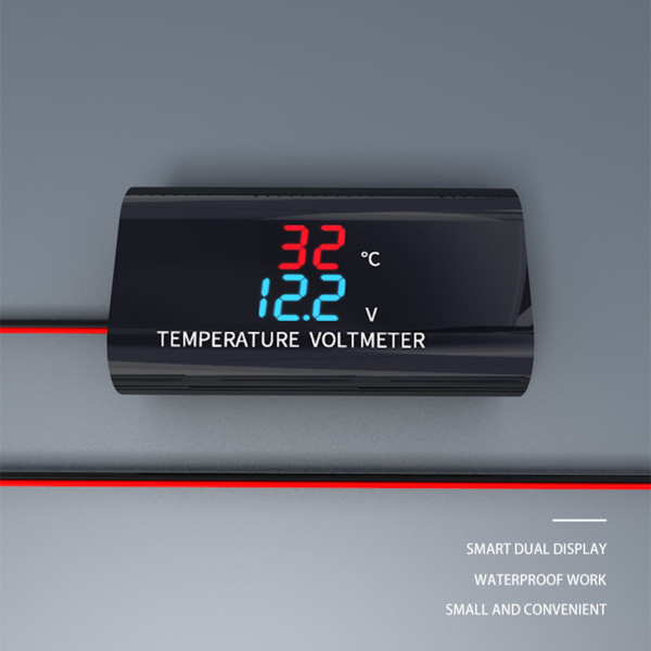 Vattentät för DC 12V Voltmeter Termometer 0,28 tum Dual Display för Bil Motorc