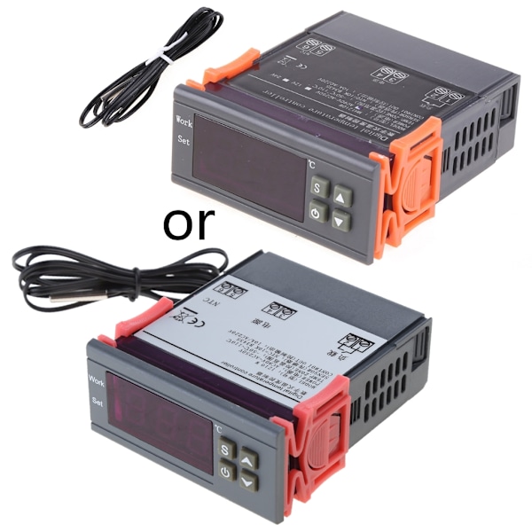 Digital LED Temperaturregulator Uppvärmning Celsius Termostat Reläer LED-utgång med NTC-givare Sonda AC 90-250V