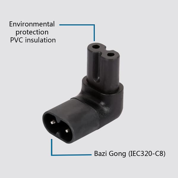 Figur 8 IEC320 C7 til C8 90 graders op ned vinklet IEC C8 til C7 AC strømadapter