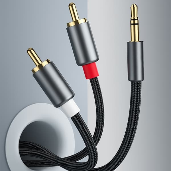 3,5 mm til 2RCA lydkabel Y-splitter Aux-ledning for allsidig bruk 1m Grey elbow