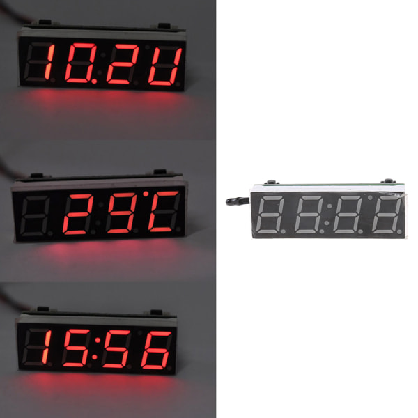 Multifunktionell Digital Bil LED Elektronisk Klocka för Tid Temperatur Spänning 3 i 1 Mätare 12V 5-20V