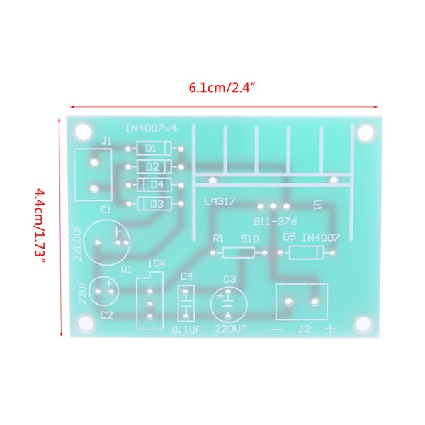 LM317 Justerbar Strømforsyningskort med Ensrettet AC til DC Input DIY-sæt