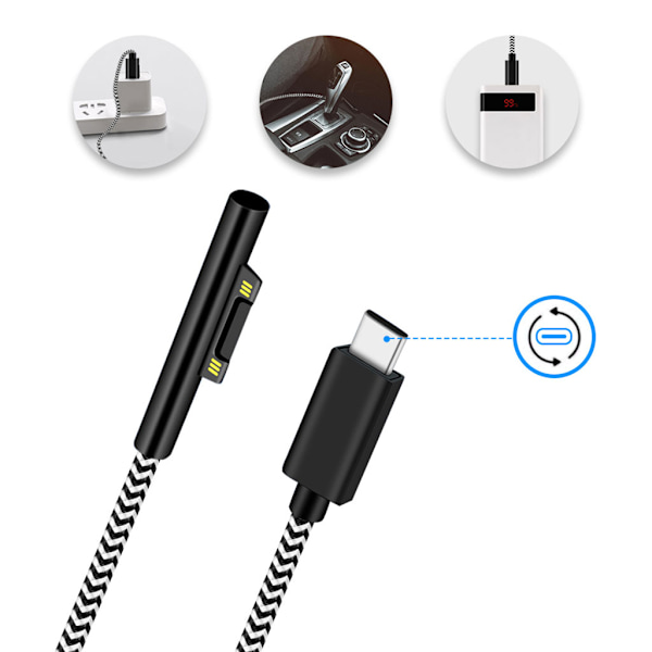 Typ C Anslutning Laddningskabel för Microsoft Surface Pro 7/6/5/4/3 15V 3A A