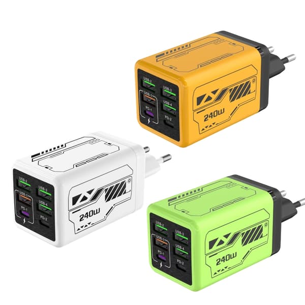 240W hurtigladeadapter USB-lader 4 USB 2 Type C Effektiv varmreduksjon Green EU