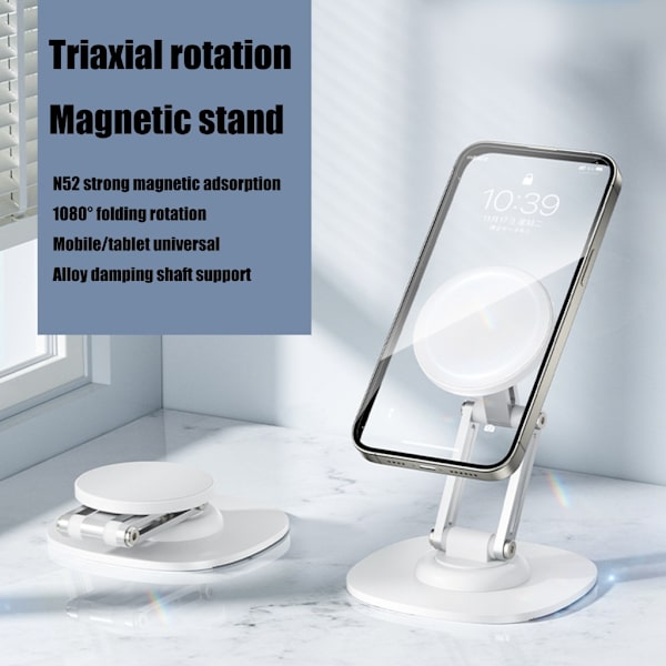 Magnetisk telefonhållare stativ justerbar hållare skrivbord mobiltelefon surfplatta stativ White L style