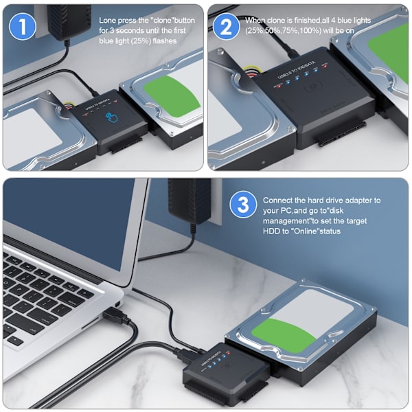 SATA IDE til USB 3.0-adapter, harddiskstik til 2,5\" 3,5\" SATA & IDE SSD HDD harddisk, One-Touch Backup UK