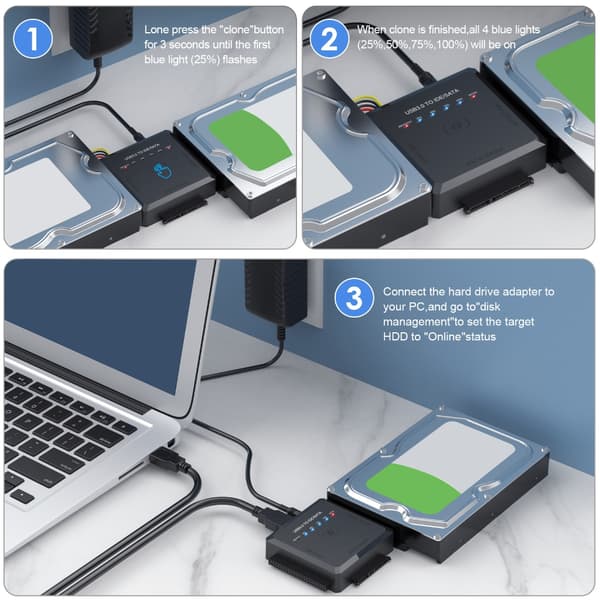 SATA IDE till USB 3.0-adapter, hårddiskanslutning för 2,5\" 3,5\" SATA & IDE SSD HDD hårddisk, One-Touch Backup UK