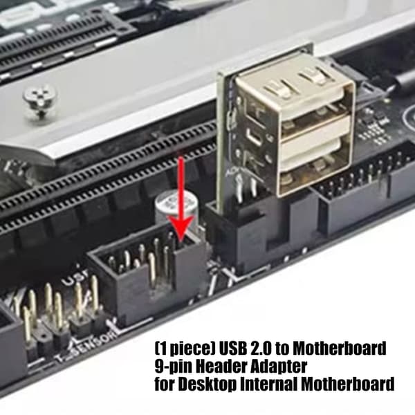 USB2.0 Header-konvertere til stationære pc'er, omdanner 9-bens bundkortstik til standard USB A-port Double port - Left