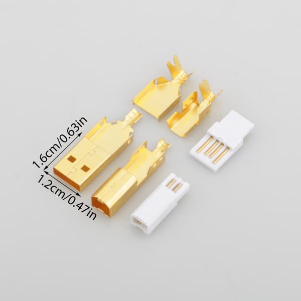 Guldpläterade USB-kontakter Typ A+B Laddningspluggar Svetskabeldekodare Adapter
