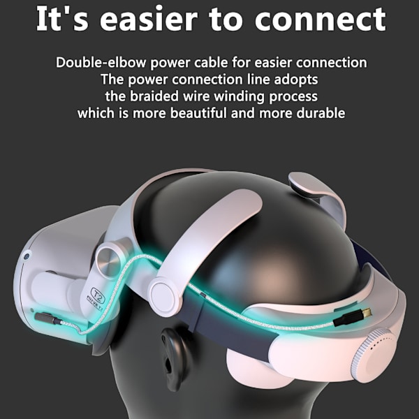 Laddningsbart huvudband för Quest 2, Ersättnings-VR-headset för huvudbandsrem som minskar ansiktspress