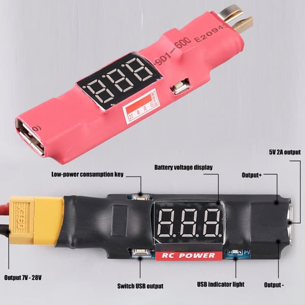 Letvægts ABS Droner Batterioplader USB Afladningsindikator Sikkerhedsbeskyttelse XT60s version