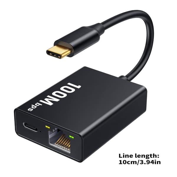 USB C til RJ45 Dongle 100 Mbps med ladefunksjon for forretningsreiser