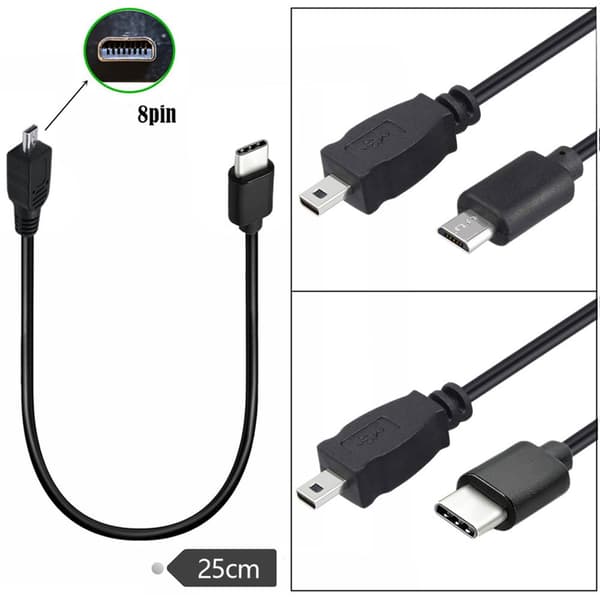 Høyhastighets USB C datakabel Mini USB til USB C OTG-kabel for kamera og smarttelefoner Mini 8P to micro