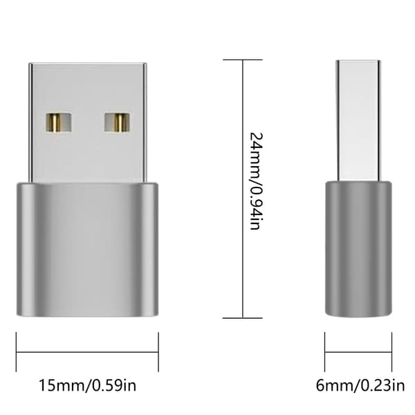 Han til Hun Konverteringsadapter Understøtter Opladning USB til Type C Silver