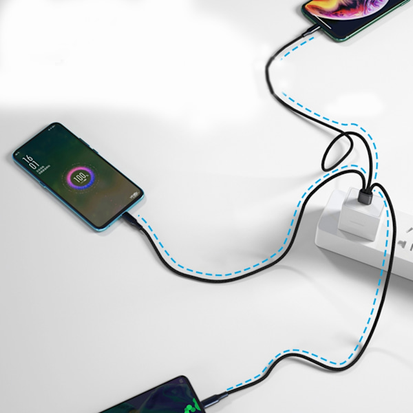 Multi Laddningskabel Flätad Universell 3 i 1 Multipla USB-kablar Laddningssladd med Typ-C Micro USB Portkontakt Red 20cm