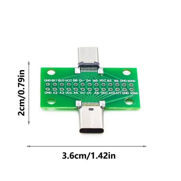 Dobbeltsidet USB 3.1 Type C Test Board 2x13Pin til 2,54 mm Kabelstik til Enhedsprototypeprojekter 3pc