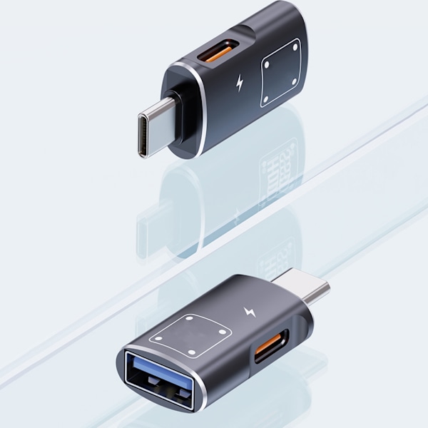 USB C & USB till USB A Adapter med 15W Laddningsport USB A Typ C Hona till USB C Hane OTG Adapter Dataöverföringsadapter Silver