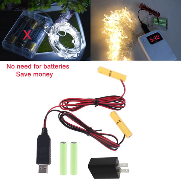 Dubbel AAA-batterieliminator USB-strömkabel för radio, elektrisk leksak, klocka US Plug