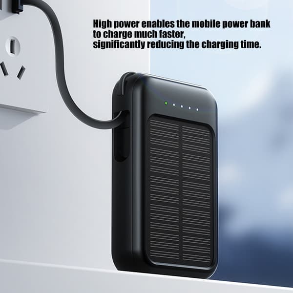 Mini solcellelader 10000mAh med LED-lommelykt for utendørs bruk White