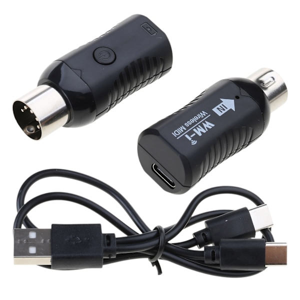 5-PIN Trådlös MIDI-adapter med låg latens MIDI Gitarrsystem Mottagare Sändare Black
