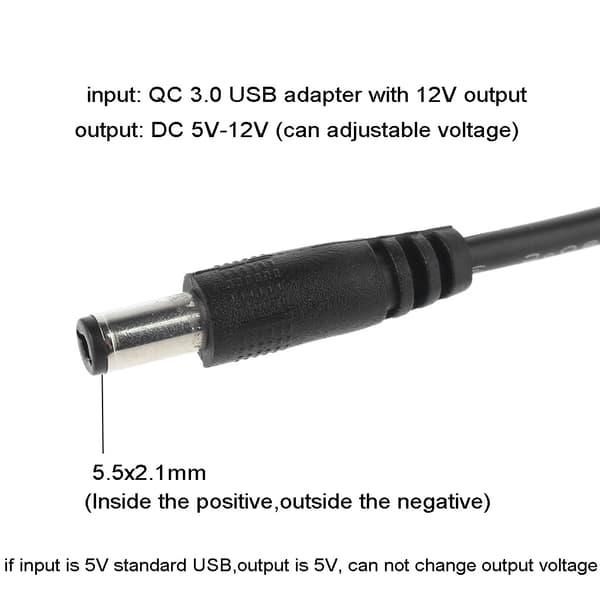 QC3.0 USB til 5V-12V justerbart spænding 5.5x2.1mm strømkabel til WiFi Router LED
