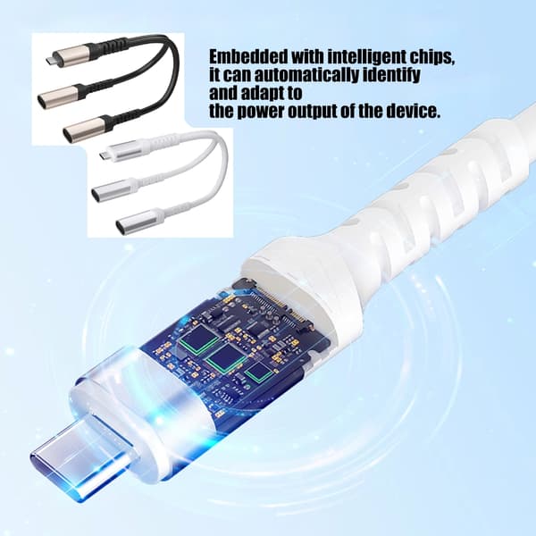 Højeffektiv Type C hun til han opladerkabel 2 ind 1 ud til solpanel og overvågningsudstyr 25cm/9.84in White