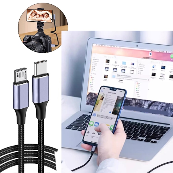 USB C till USB 5-stiftskabel Typ C Nylonflätad tråd 2.4A Snabbladdning & 480 Mbps Datakabel för surfplattor telefoner