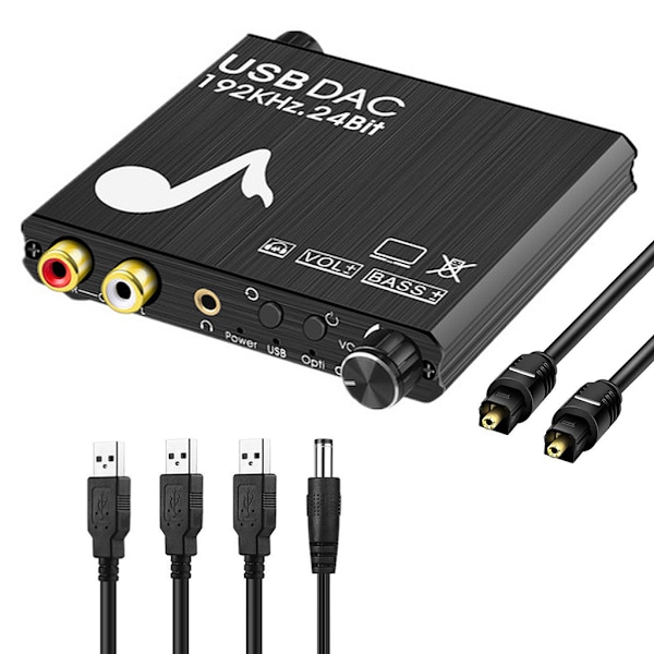 192KHz DAC Digital-till-analog-omvandlare Volymkontroll Digital Optisk Koaxial till Analog Stereo L/R RCA 3,5 mm Adapter
