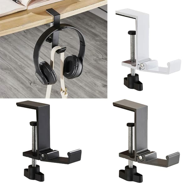 Justerbart Sammenleggbart Hodetelefonstativ med Aluminiumlegeringsbase og Multifunksjonell Krok for Skrivebordsorganisering Black