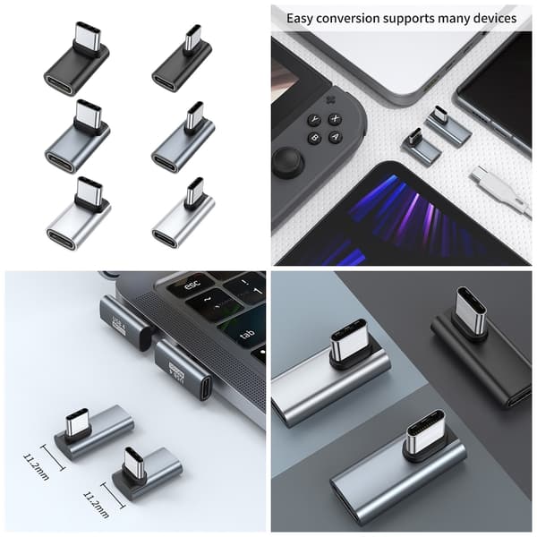 90 Graders USB C til USB C Adapter Type C Hunn til USB C Hann Konverter Lading Black side bend