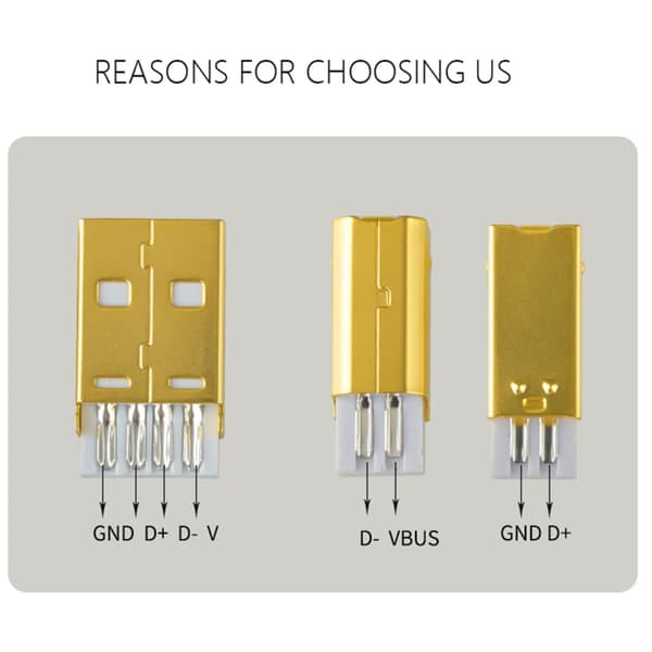 Forgyldt stik DIY USB-stik 2.0 A B aluminiumslegering dekoderstik Silver B port