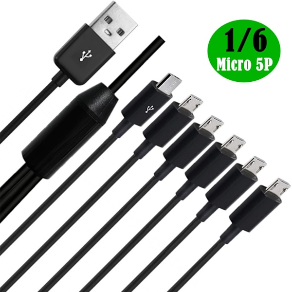 USB 2.0 Typ A Hane till 6 Micro USB Hane Splitter Data Synkronisering och Laddningskontakt 1.5m