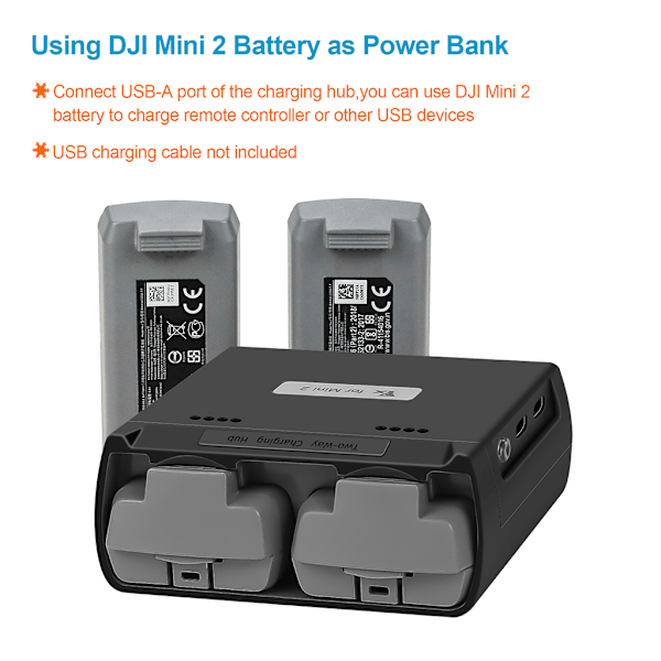 Mini Tvåvägs Laddningshubb Batterihanterare Snabbladdning Powerbank Drönartillbehör för Mavic Mini 2/Mini SE Grey