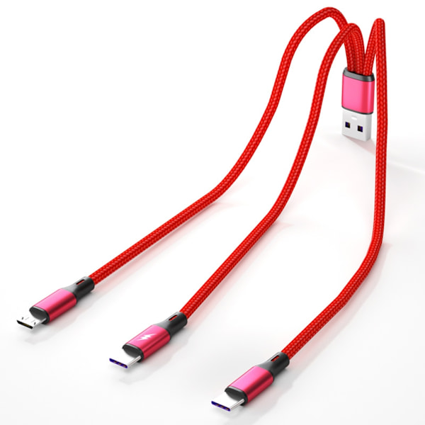 Multi Laddningskabel Flätad Universell 3 i 1 Multipla USB-kablar Laddningssladd med Typ-C Micro USB Portkontakt Red 20cm
