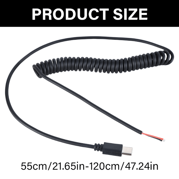 USB C Strömkabel, 5V Blank Tråd Anslutning USB C Hane 2Pin Pigtail Kabel För Konsumentelektronik, Typ C Sladd
