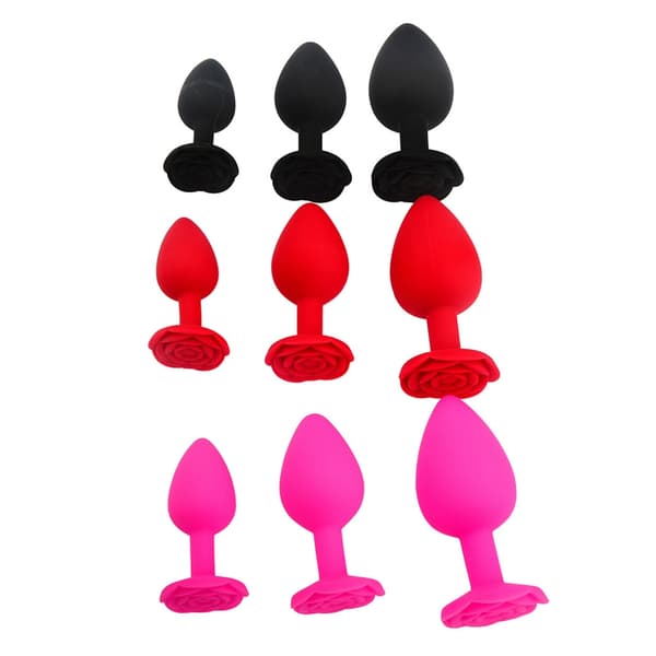Silikonepropper Rose Base Silikone Butt Plugs Træningsdilator Butt Plugs Nydelse Black Middle
