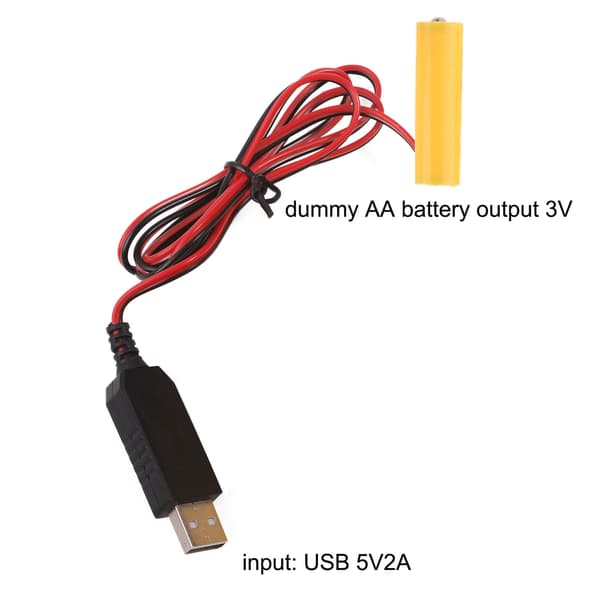 USB 5V 2A - 3V LR6 AA -pariston korvaava virtajohto null - 2m